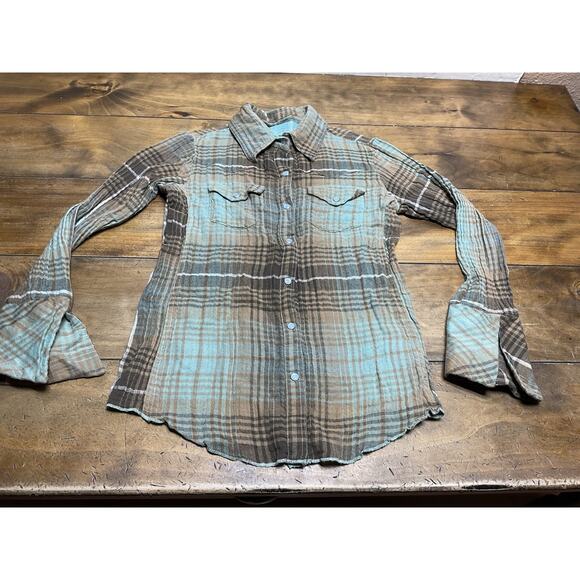 Tasha Polizzi Blouse Small Pearl Snap Button Western Shirt Flare Sleeves - Picture 1 of 11